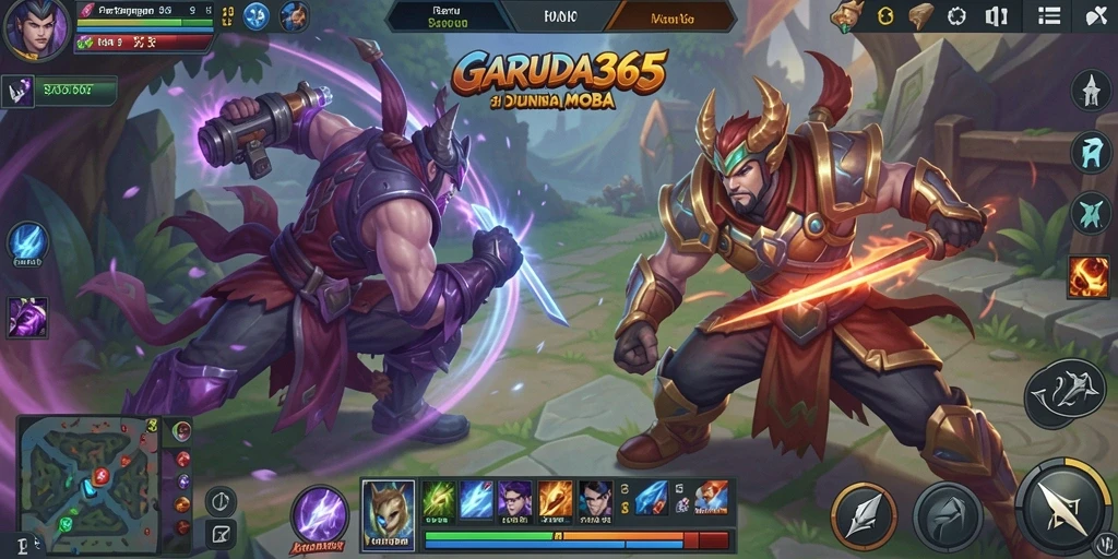 Tampilan gameplay menegangkan di arena pertarungan MOBA.