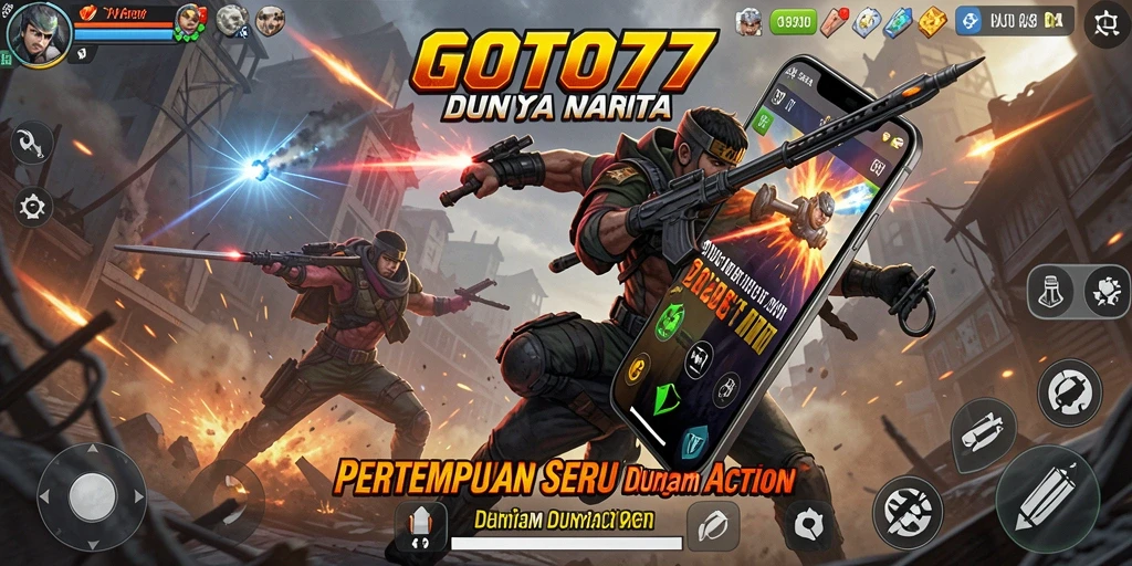 Tampilan aksi intens dalam GOTO77 saat melawan musuh.