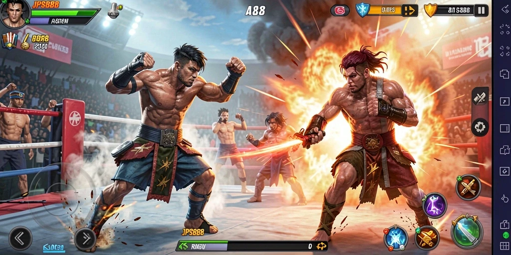Screenshot gameplay JPS888 menunjukkan pertarungan yang seru dan dinamis.