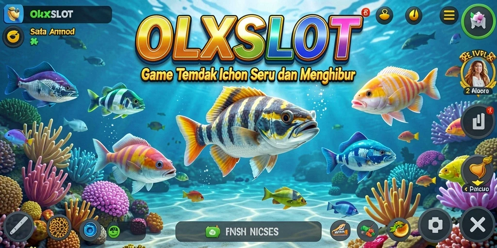 Screenshot gameplay OLXSLOT yang menampilkan aksi menembak ikan.