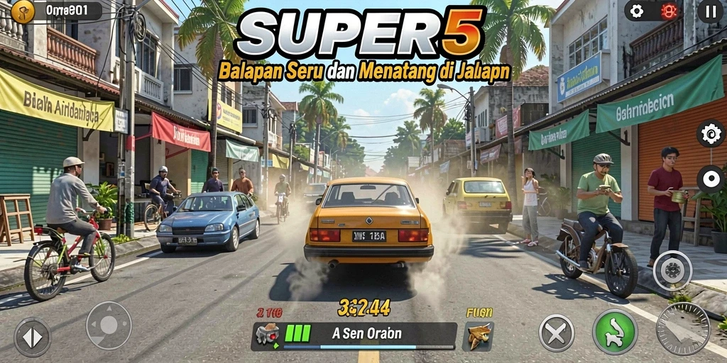 Tampilan menarik dari gameplay balapan di SUPER5.